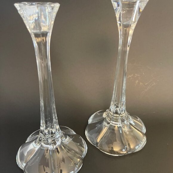 Pair of Vintage Glass Candlesticks – 9.75" Tall, Tulip Design - Picture 3 of 10